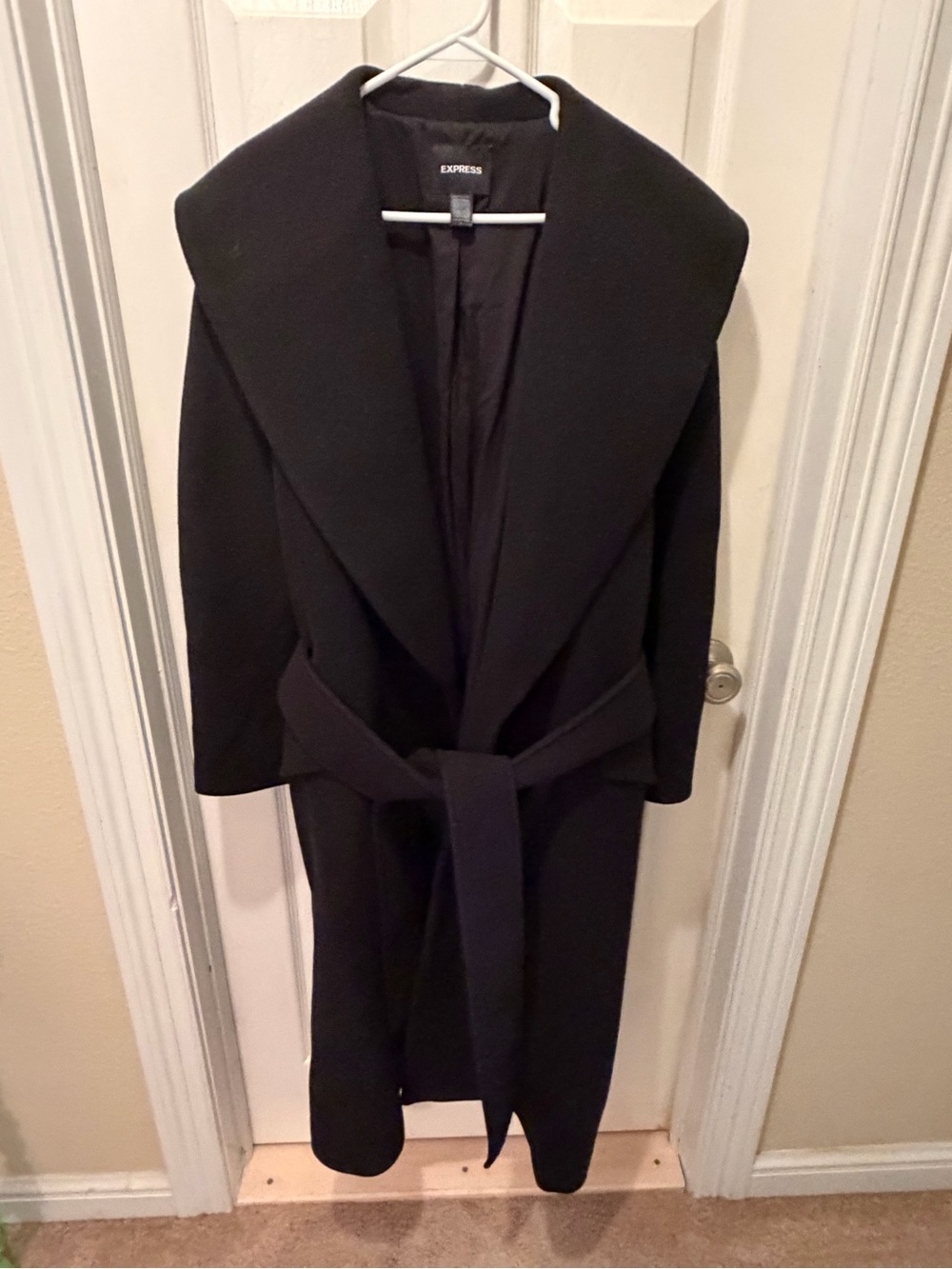 Express Women's Black Shawl-Collar Wrap Trench Coat with Belt
